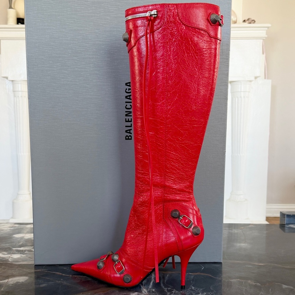 NIB $2,600 Balenciaga Cagole Leather Designer Boot Red Arena 40/10 694395